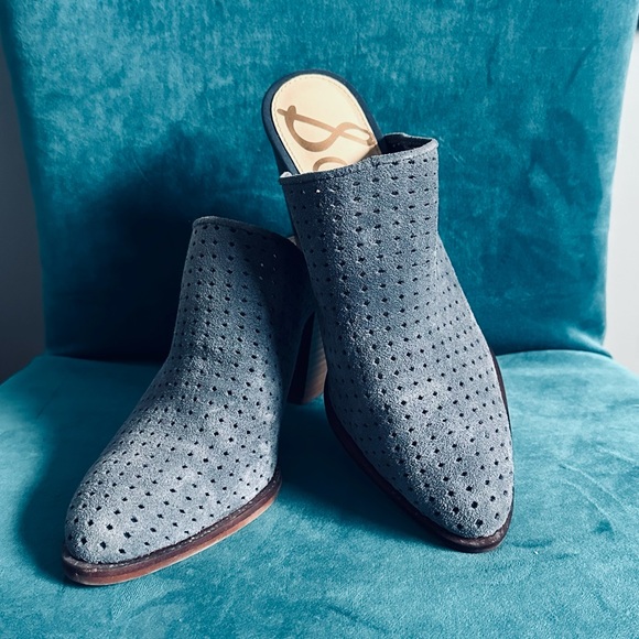 Sam Edelman Bates Denim Perforated Suede Mules - Size 7.5 - Picture 7 of 10